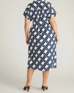 Sandy Stretch Linen Blend Shirtdress Geometrica Print