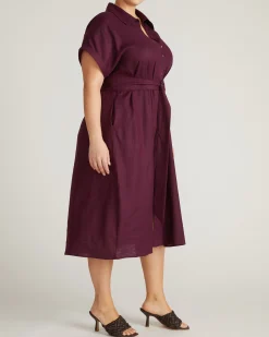 Sandy Stretch Linen Blend Shirtdress Acai