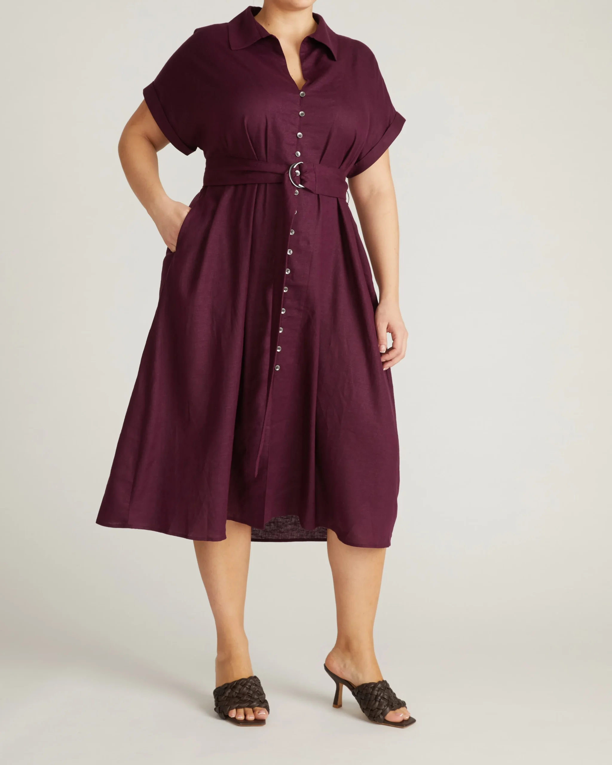 Sandy Stretch Linen Blend Shirtdress Acai