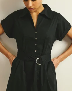Sandy Stretch Poplin Shirtdress Black