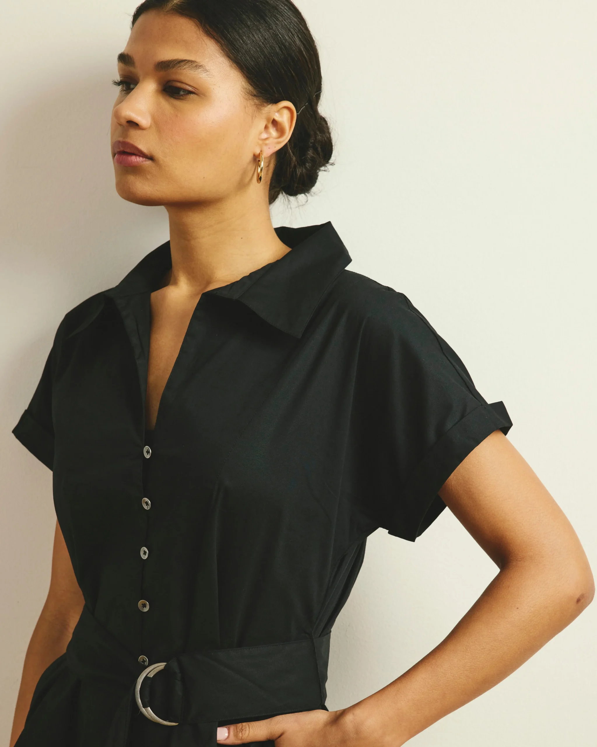 Sandy Stretch Poplin Shirtdress Black