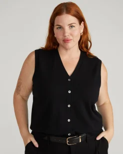 Savvy Fine Knit Cardigan Vest Black