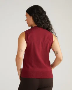 Savvy Fine Knit Cardigan Vest Red Geranium