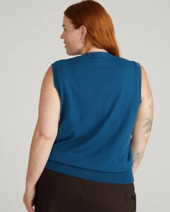 Savvy Fine Knit Cardigan Vest Blue Teal