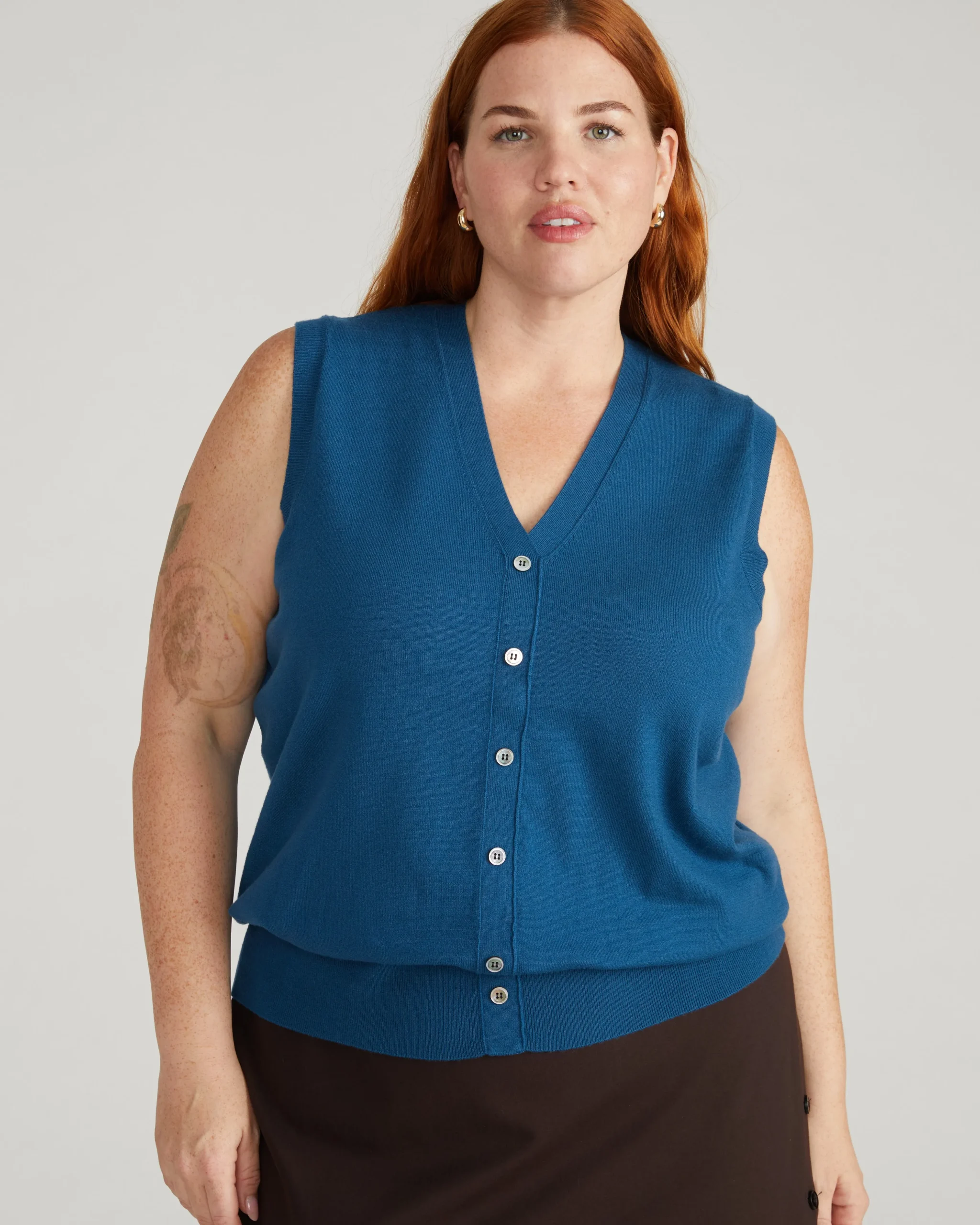 Savvy Fine Knit Cardigan Vest Blue Teal