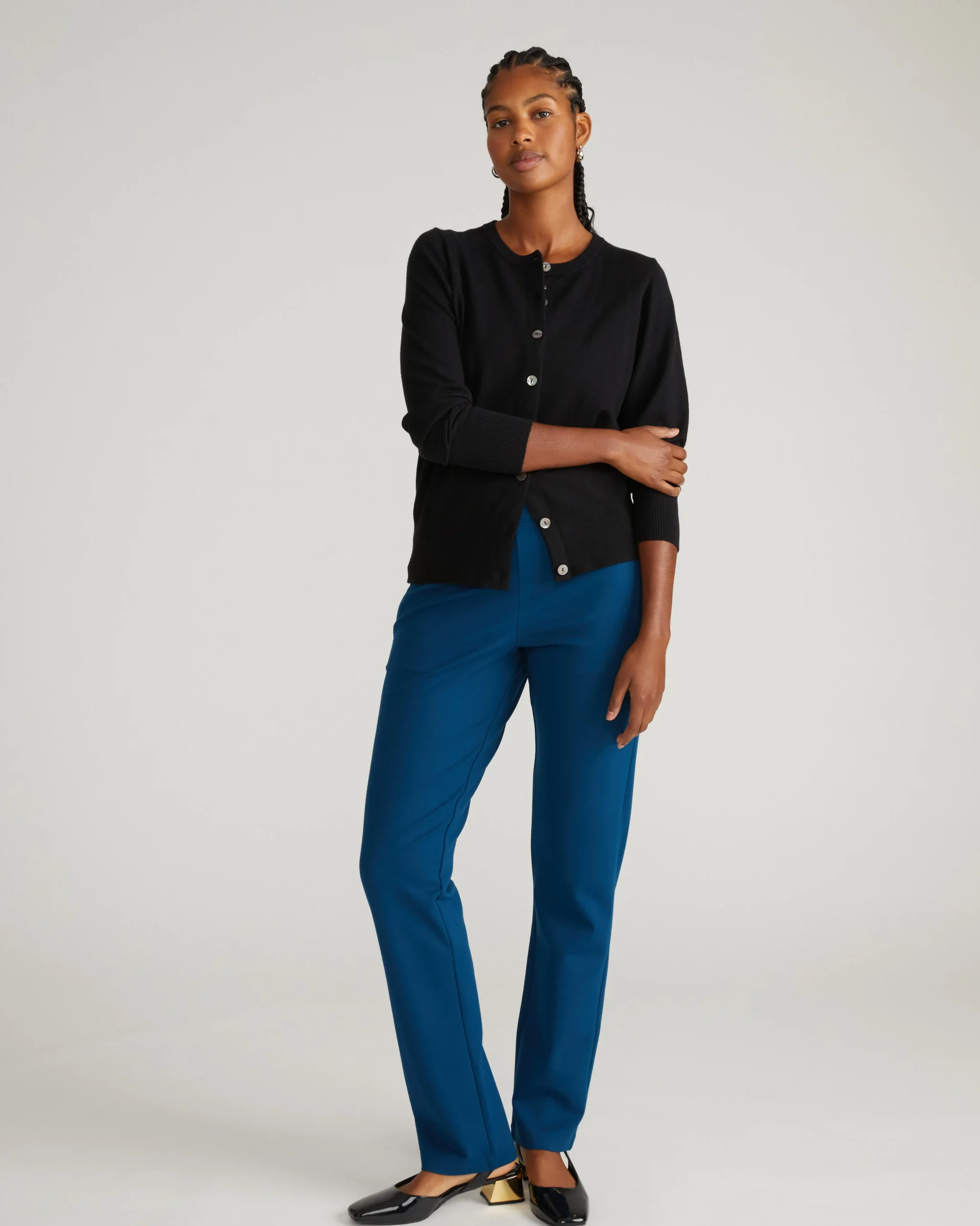 Savvy Fine Knit Crewneck Cardigan Black