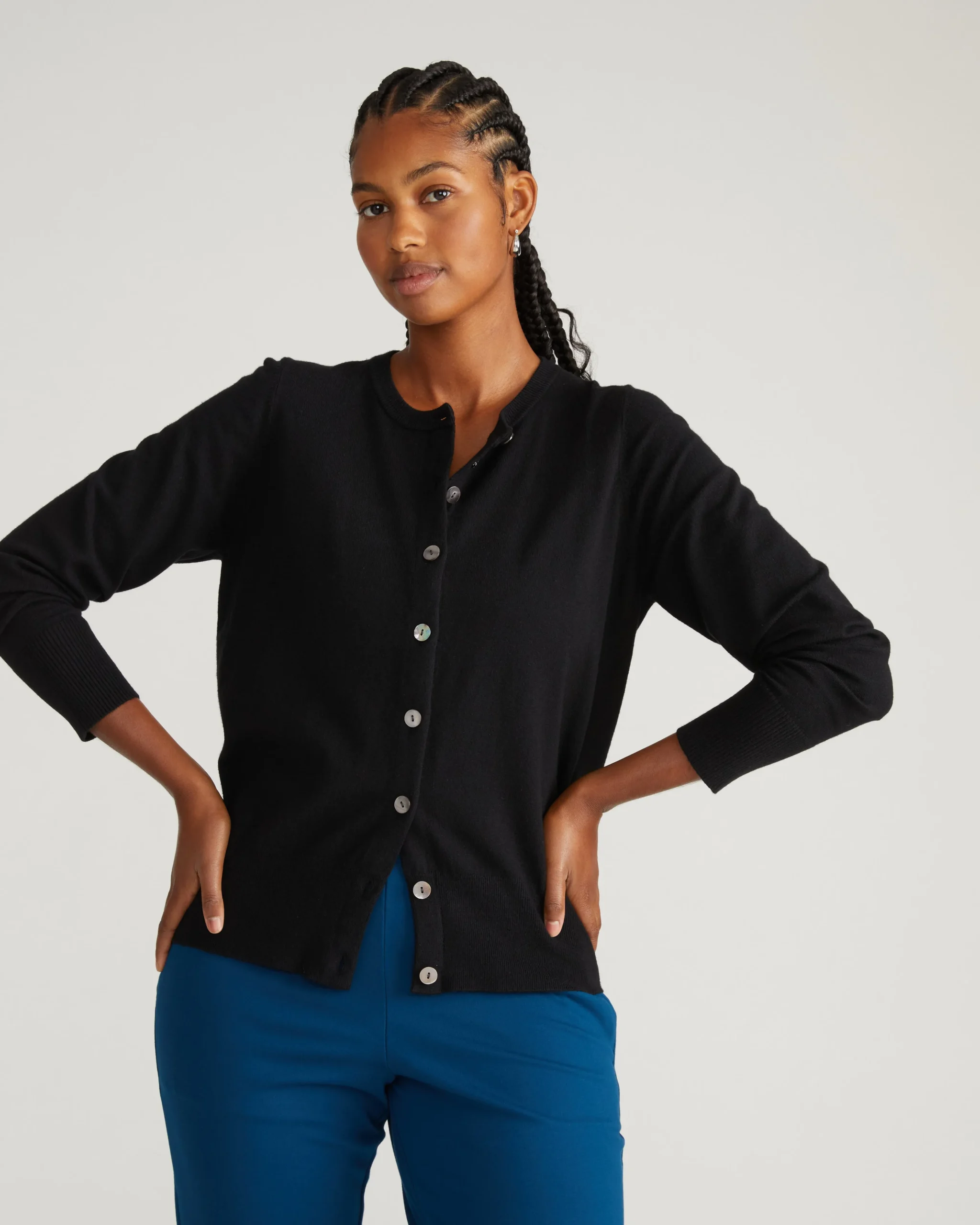Savvy Fine Knit Crewneck Cardigan Black
