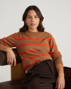 Savvy Fine Knit Crew Sweater Classic Camel/Poppy Stripe