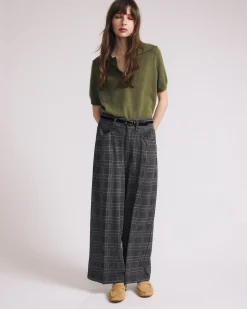 Savvy Fine Knit Short Sleeve Polo Sweater Olive Leaf