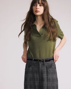 Savvy Fine Knit Short Sleeve Polo Sweater Olive Leaf