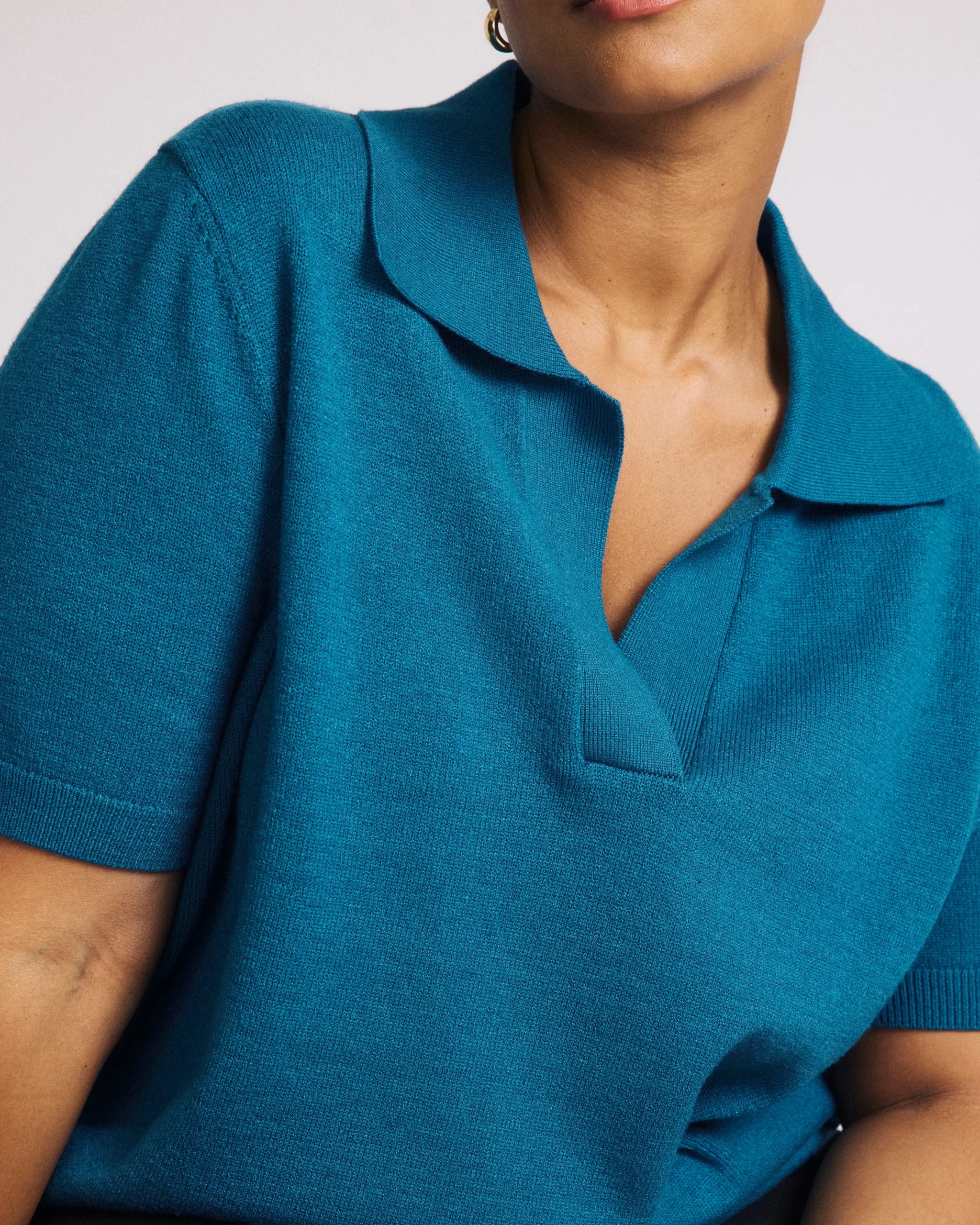 Savvy Fine Knit Short Sleeve Polo Sweater Blue Beetle