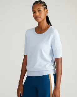 Savvy Fine Knit Sweater Top Silver Blue