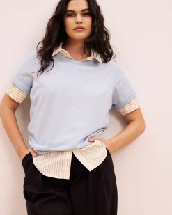 Savvy Fine Knit Sweater Top Silver Blue