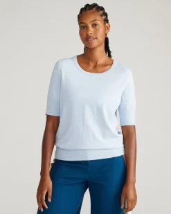 Savvy Fine Knit Sweater Top Silver Blue