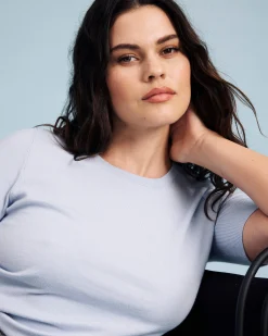 Savvy Fine Knit Sweater Top Silver Blue
