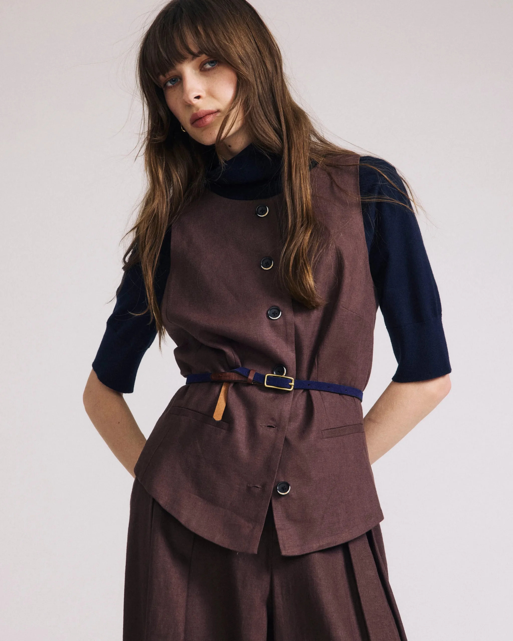 Savvy Fine Knit Turtleneck Sweater Top Navy