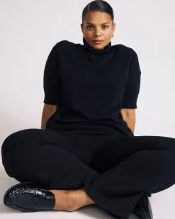 Savvy Fine Knit Turtleneck Sweater Top Black