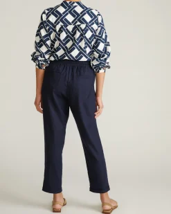 Sayville Linen Blend Drawstring Pant Navy