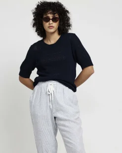 Sayville Linen Blend Drawstring Pant Beach Stripe