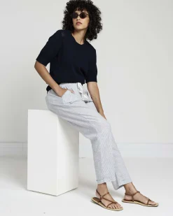 Sayville Linen Blend Drawstring Pant Beach Stripe