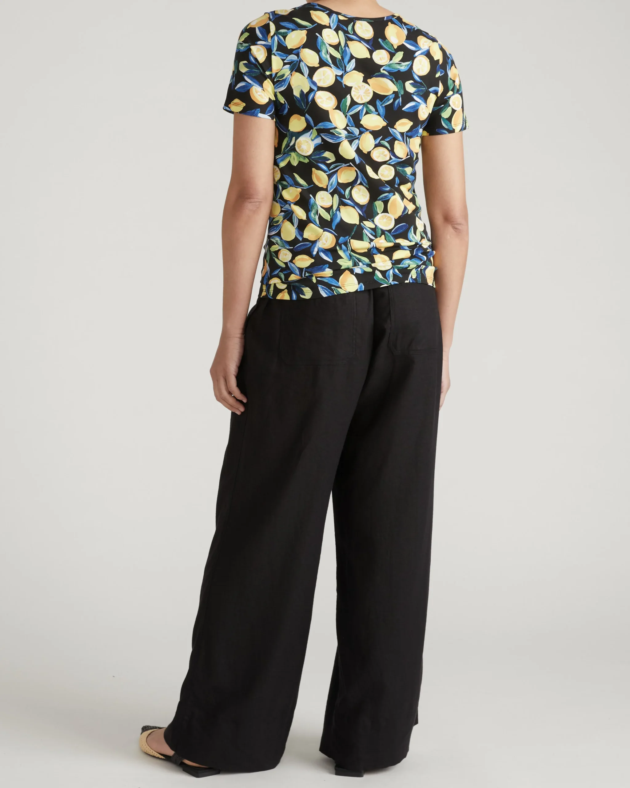 Scoop Neck Tee Black Limoncello Print