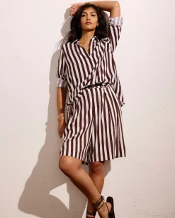 Seaport Tailored Linen Blend Short Peppercorn Stripe