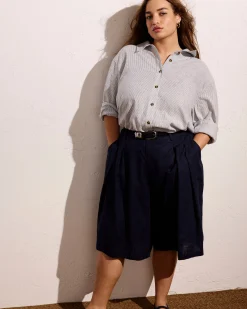 Seaport Tailored Linen Blend Short Navy