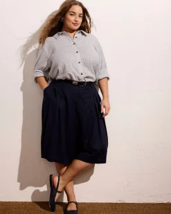 Seaport Tailored Linen Blend Short Navy