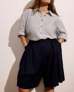 Seaport Tailored Linen Blend Short Navy