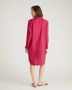 Seaside Linen Blend Shirtdress Cerise