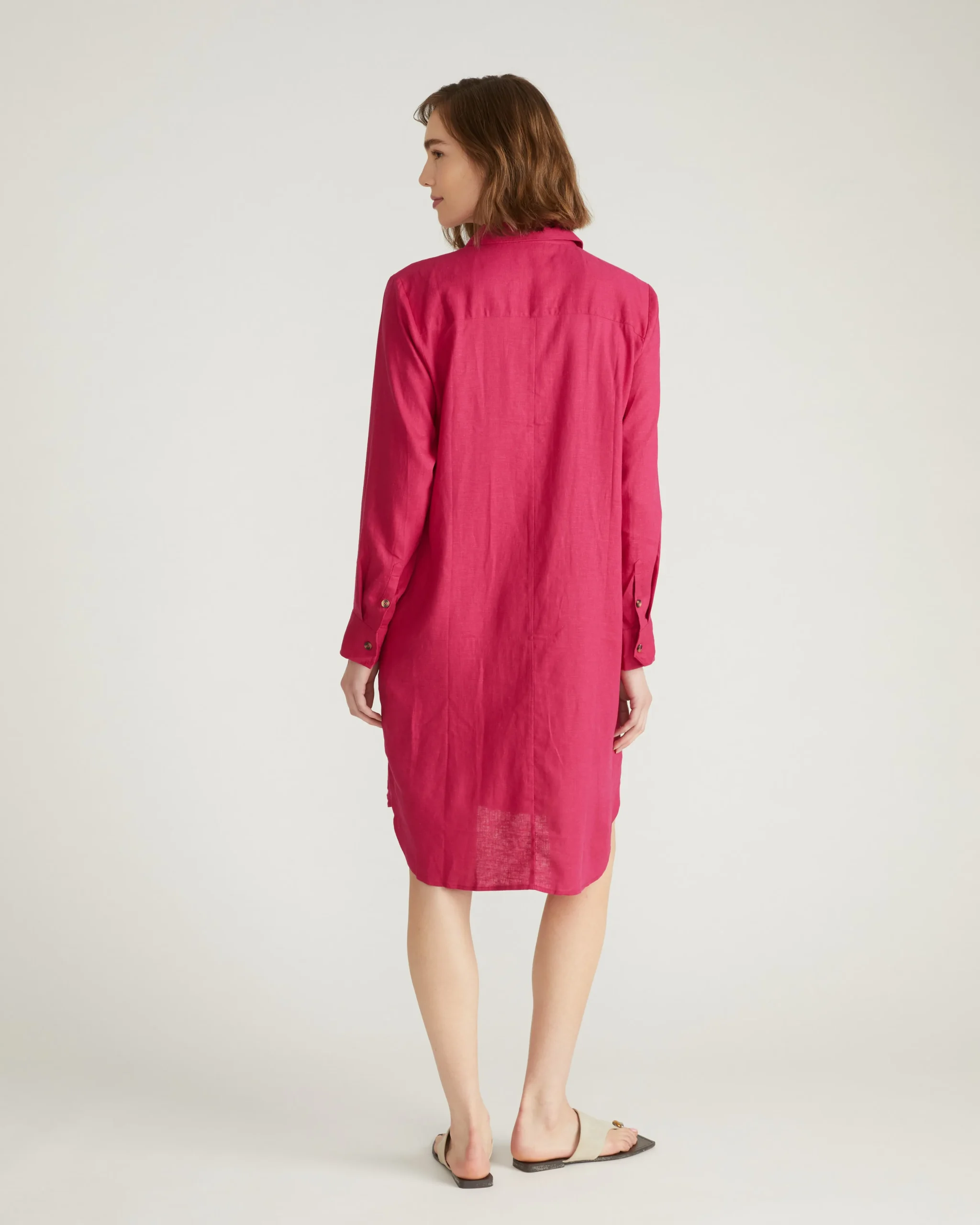 Seaside Linen Blend Shirtdress Cerise