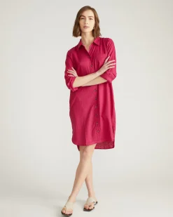 Seaside Linen Blend Shirtdress Cerise