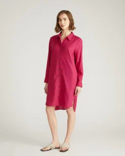 Seaside Linen Blend Shirtdress Cerise