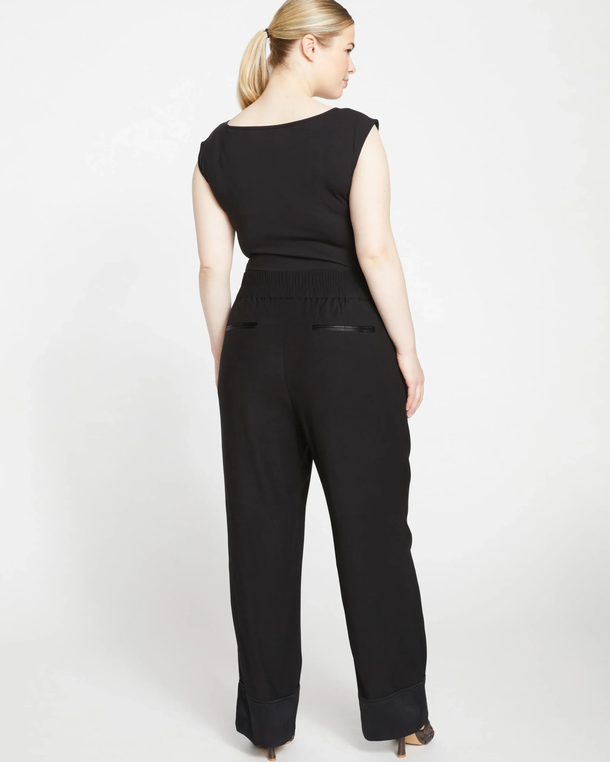 Soiree Double Luxe Pull-On Pants Black/Black Shine