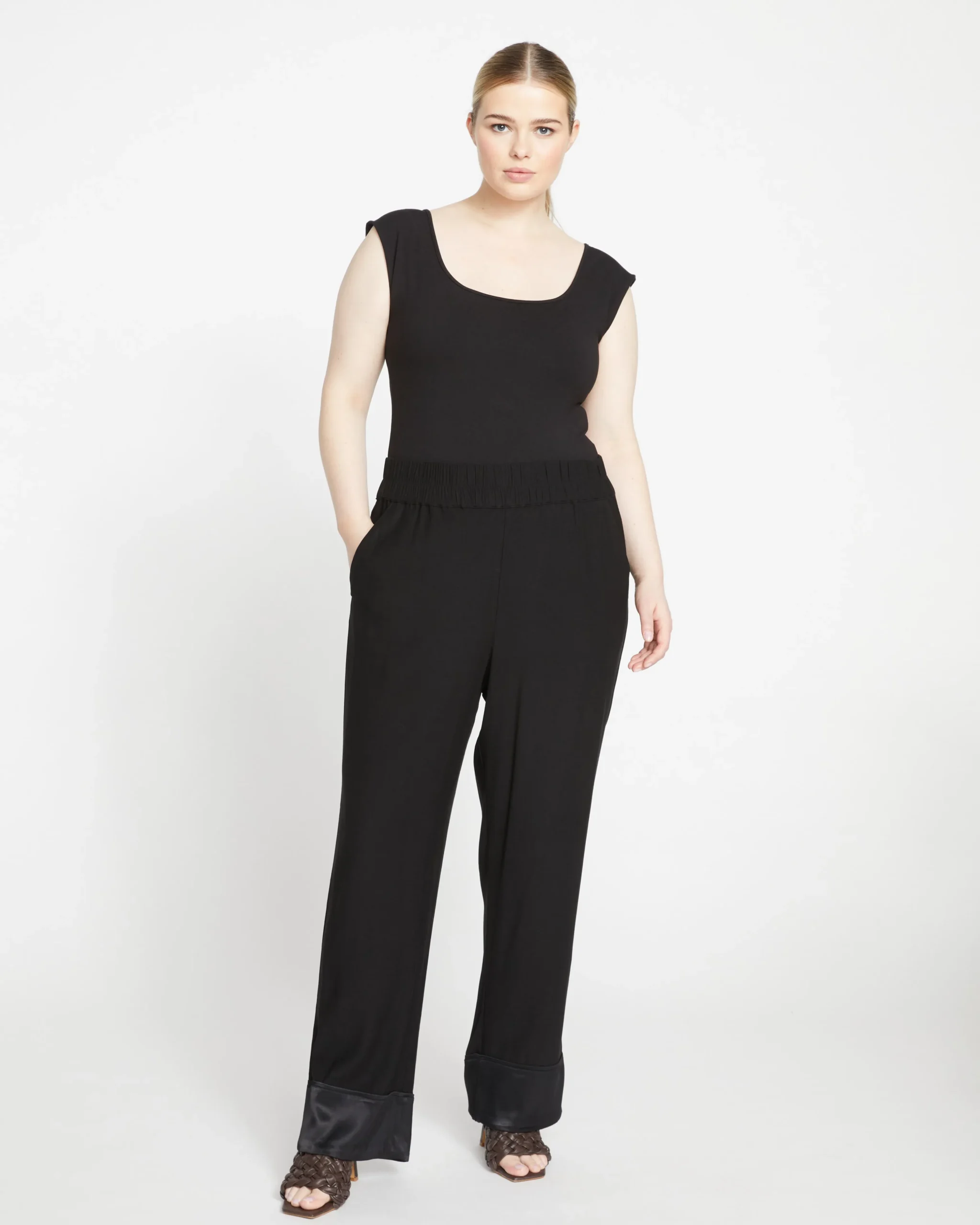 Soiree Double Luxe Pull-On Pants Black/Black Shine