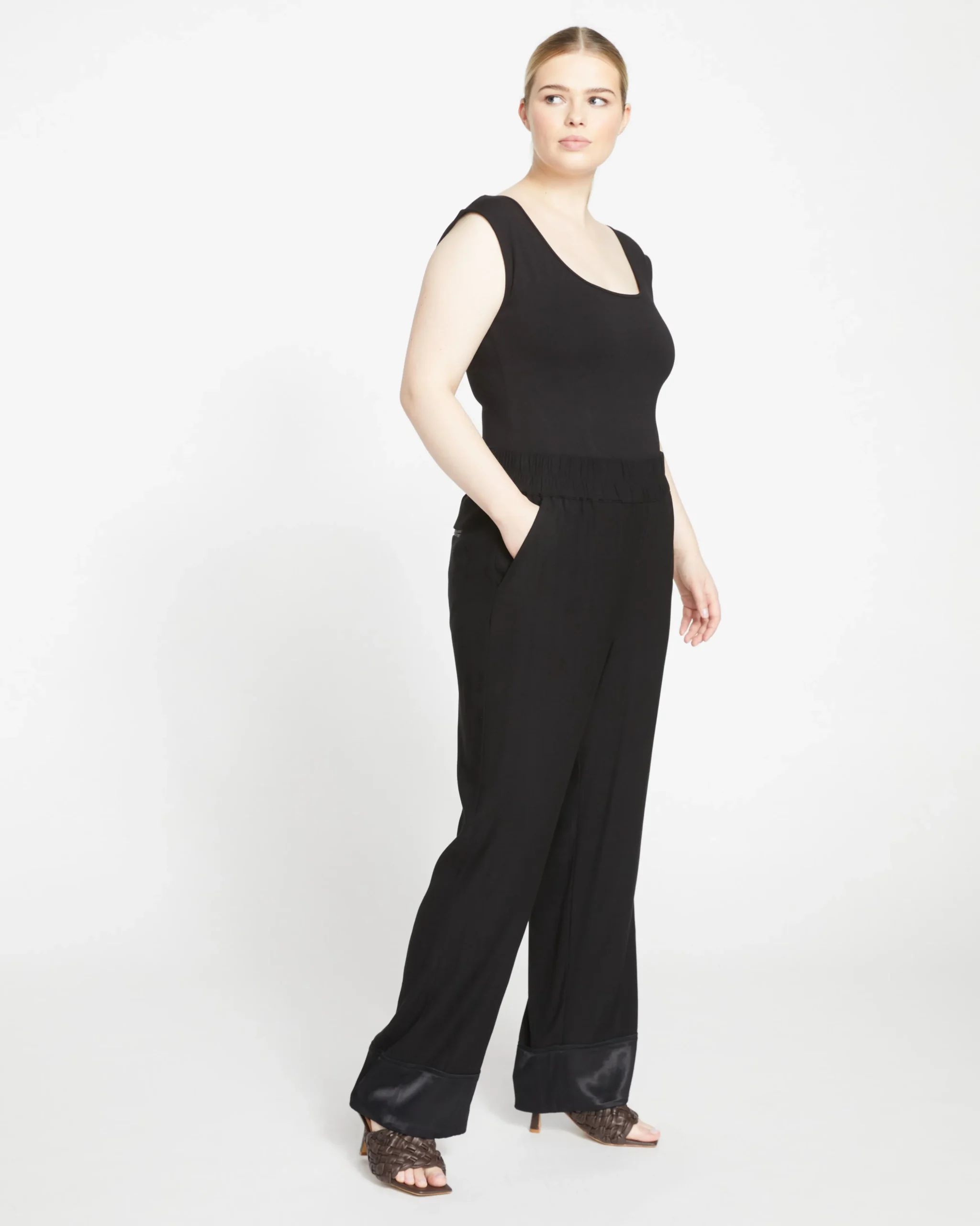 Soiree Double Luxe Pull-On Pants Black/Black Shine