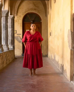Sorrento Linen Blend Midi Dress Vibrant Red