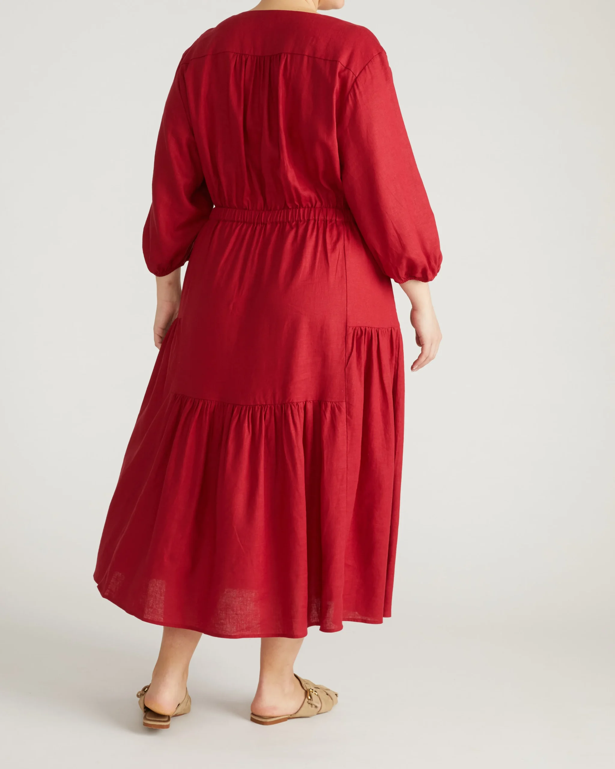Sorrento Linen Blend Midi Dress Vibrant Red