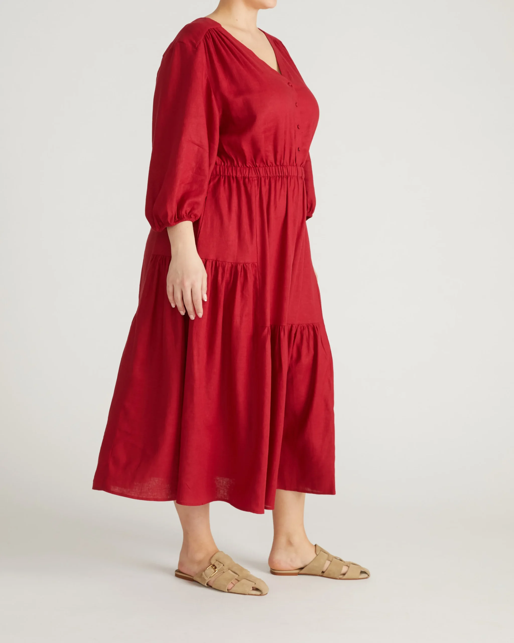 Sorrento Linen Blend Midi Dress Vibrant Red