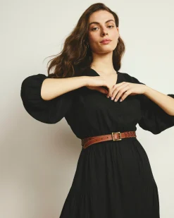 Sorrento Linen Blend Midi Dress Black