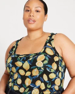 Square Neck Tank Top Black Limoncello Print