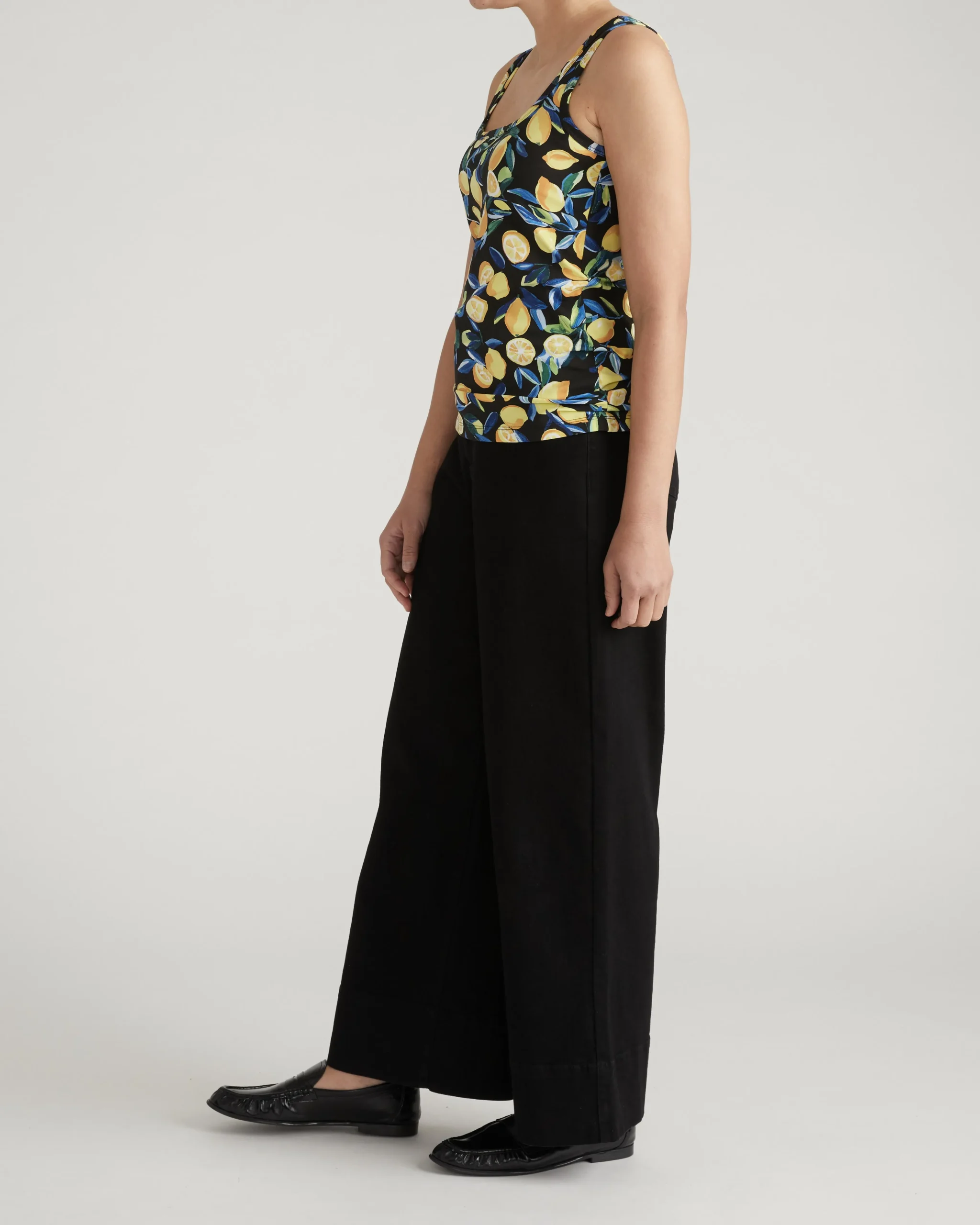 Square Neck Tank Top Black Limoncello Print