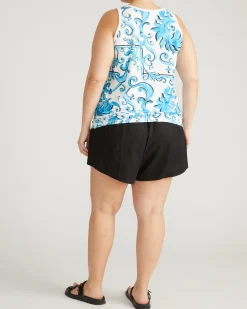 Square Neck Tank Top Blue Majolica Print