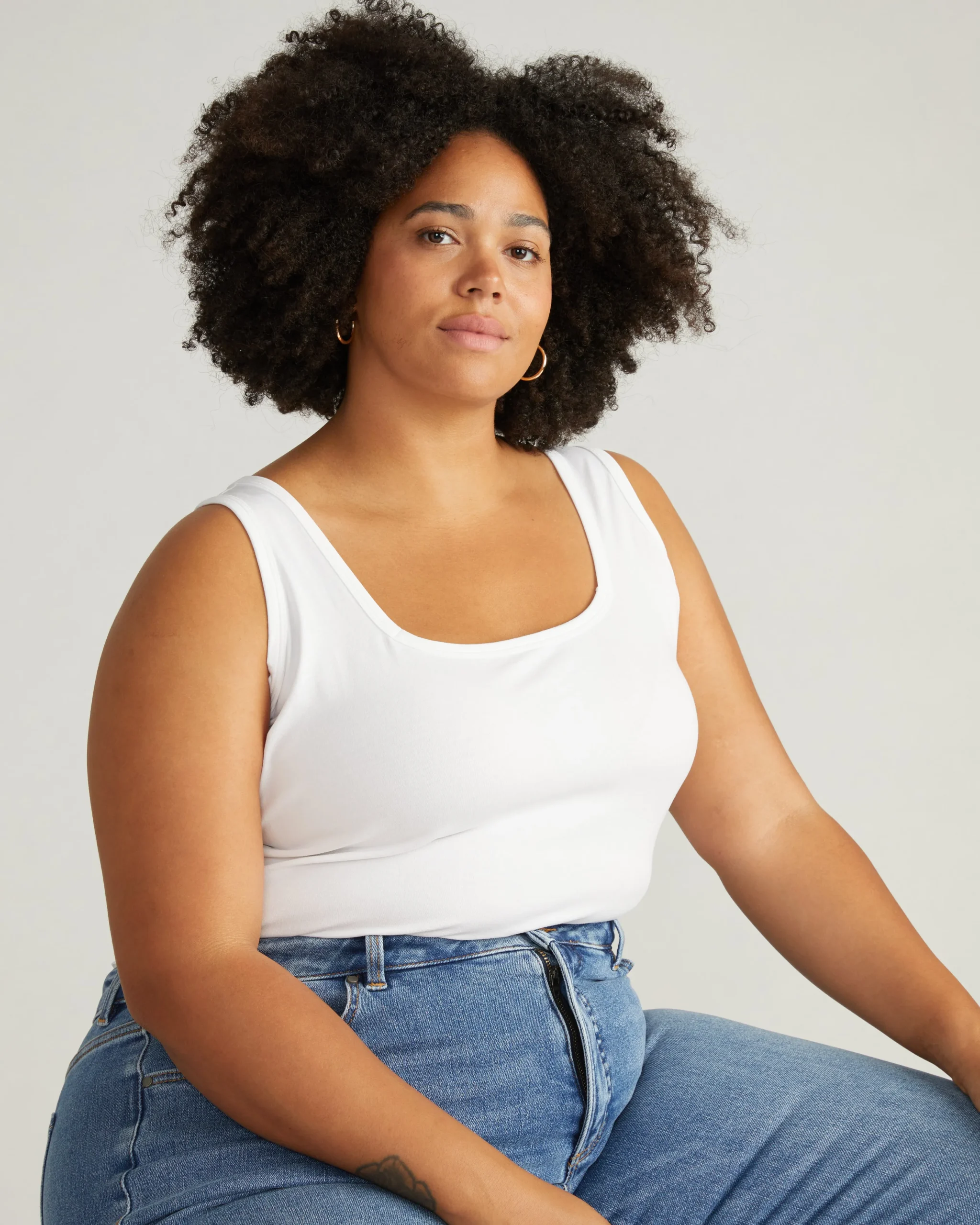 Square Neck Tank Top White