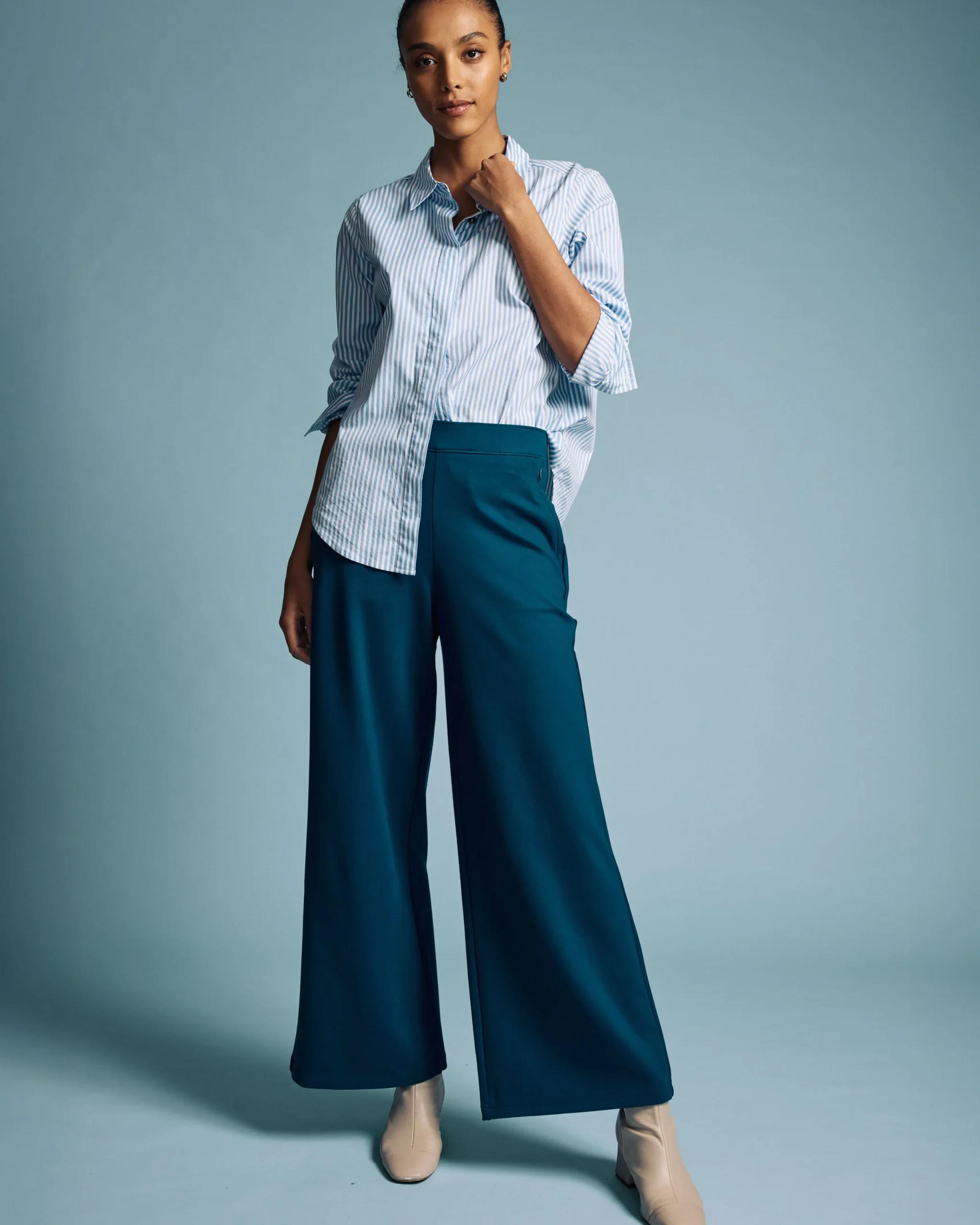 Stephanie Wide Leg Ponte Pants Deep Teal