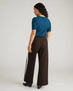 Stephanie Wide Leg Stripe Ponte Pants 30 Inch Espresso with Black/Ecru Stripe