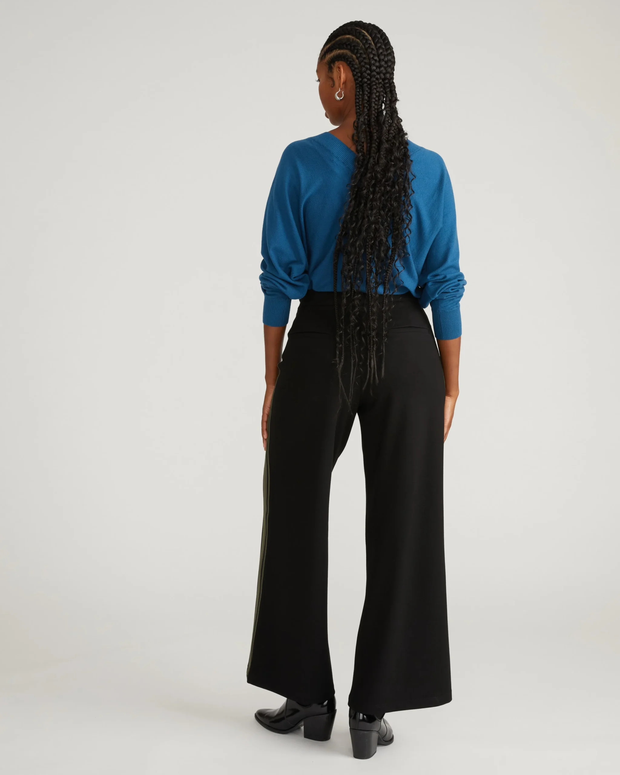 Stephanie Wide Leg Stripe Ponte Pants 30 Inch Black with Camo Stripe