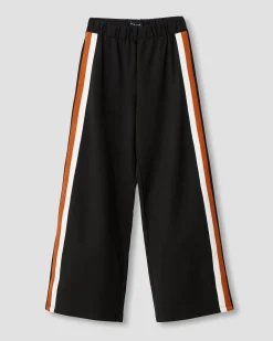 Stephanie Wide Leg Stripe Ponte Pants 30 Inch Black with Ochre/White Stripe