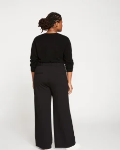 Stephanie Wide Leg Stripe Ponte Pants 30 Inch Black with Black Stripe