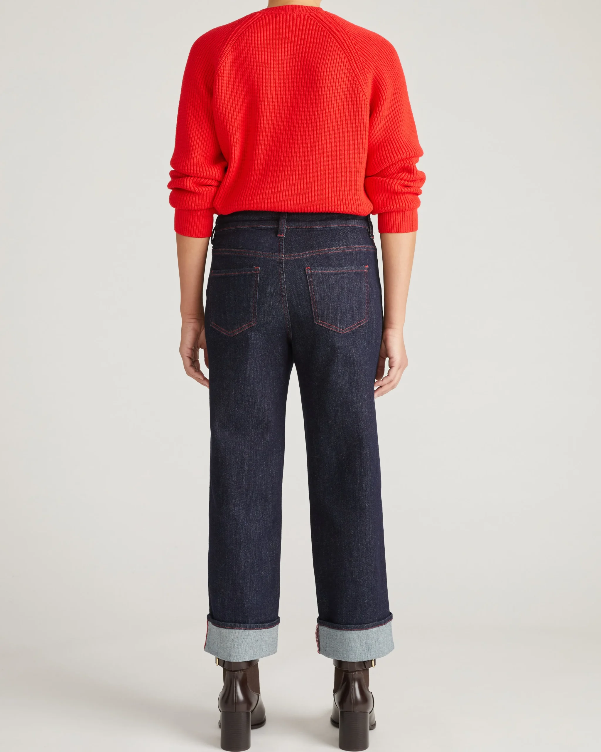 Stevie High Rise Cuffed Straight Leg Jeans Americana Wash with Red Stitching